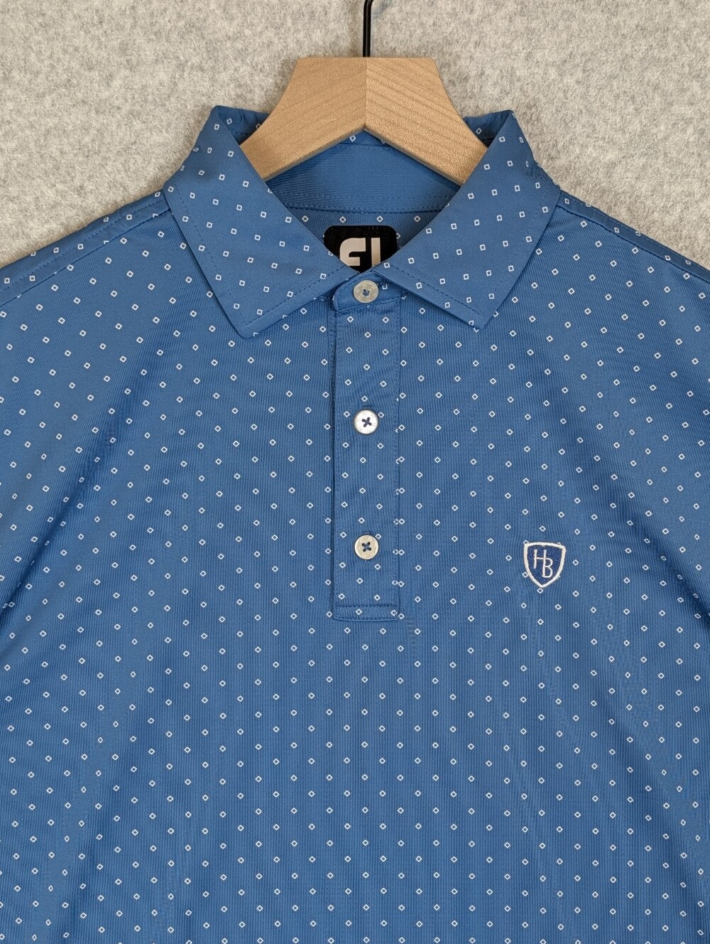 FootJoy Golf Polo Shirt Men's Medium Blue Diamond Print Geometric Performance